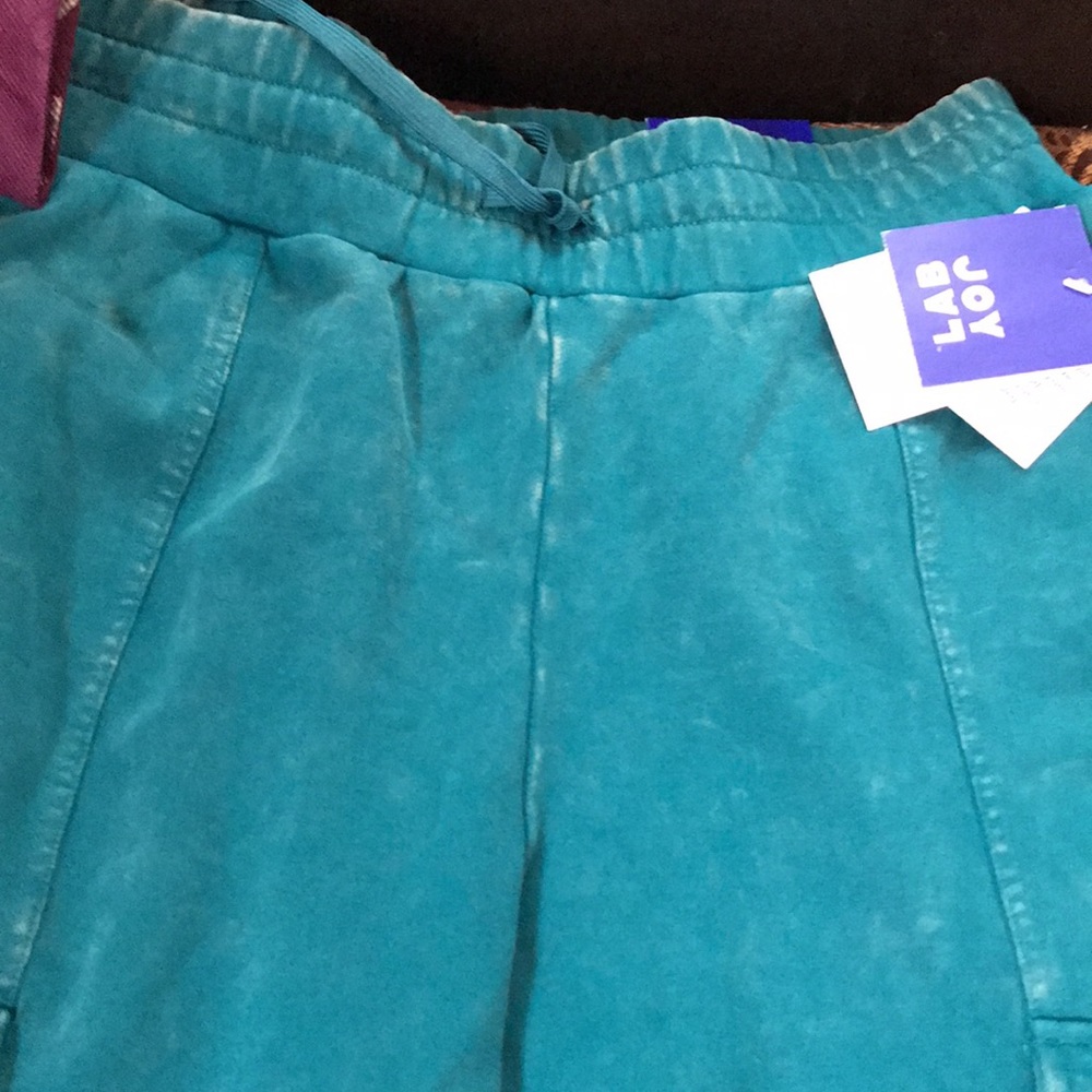 High rise distressed joggers. Blue-green. Teal color.loose fit - Picture 4 of 11